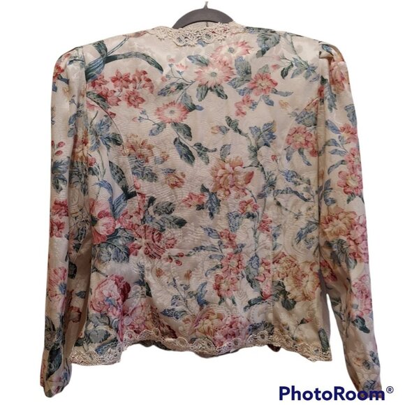 VTG Nah Nah Nah Blouse womens 18 Pastel Lace scalloped neck Floral Cottage Core - Picture 2 of 11